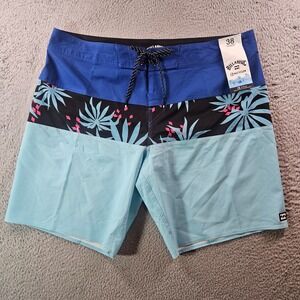NWT Billabong Swim Trunks Board Shorts‎ Men's 38 - No Liner Palm Leaf Blue Black